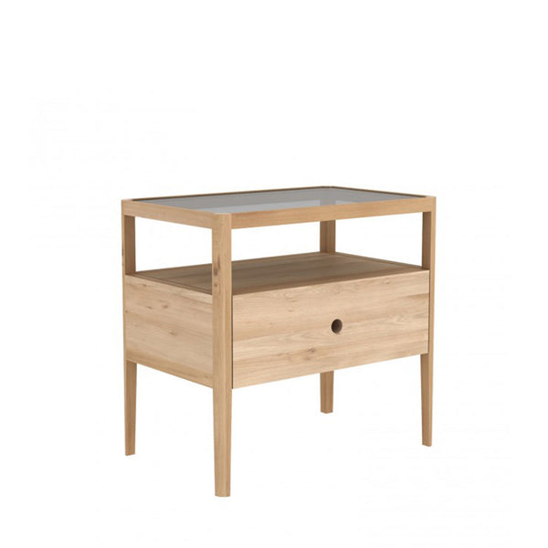 Ethnicraft Oak Spindle Bedside Table, 1 Draw Open Room